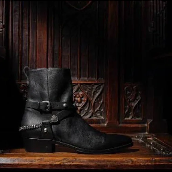 John Varvatos Black Ludlow Leather Harness Boots